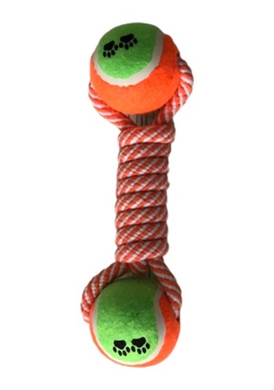 İki Tenis Toplu Köpek Diş İpi Oyuncağı 24 cm