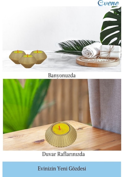 Mumluk Şamdan 3 Adet Tealight Uyumlu Elmas Çizgili Model - Altın