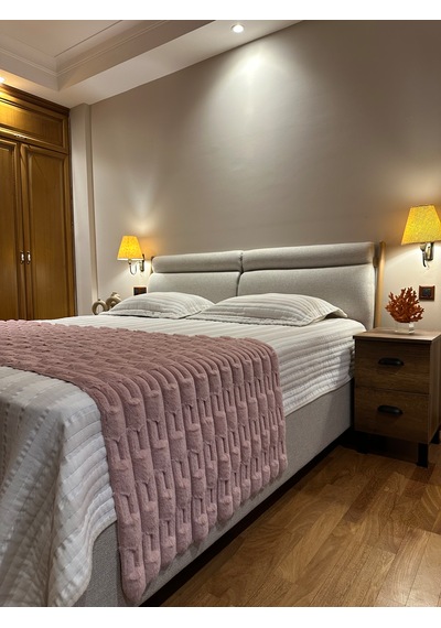 Modern Line Pembe Peluş Yatak Ucu Runner