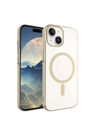 Apple Uyumlu iPhone 15 Kılıf Zore Wireless Şarj Özellikli Pixel M-safe Kapak Gold