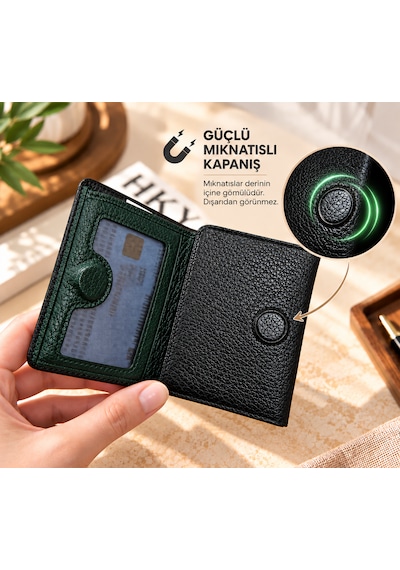 Grande İsme Özel 1414 Hakiki Deri Mıknatıslı Erkek Cüzdan Grnd1414 Siyah - Yeşil