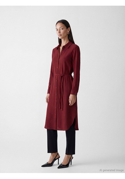 Lcw Everyday Bordo Oversize Gofre Kadın Gömlek Tunik