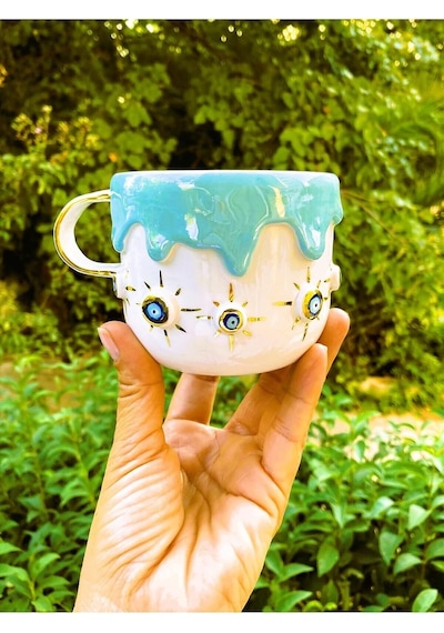 Premium Kalite 24 Ayar Altın Kaplama El Yapımı Kupa 300 Ml Nazarlı Kupa Evil Eye Mug 30err Beyaz - Çok Renkli Premium Kalite 24 Ayar Altın Kaplama El Yapımı Kupa 300 Ml Nazarlı Kupa Evil Eye Mug 30err Beyaz - Çok Renkli