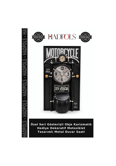 Özel Seri Gösterişli Obje Karizmatik Hediye Dekoratif Motosiklet Tasarımlı Metal Duvar Saati Siyah