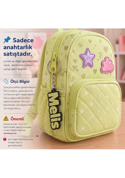Kişiye Özel İsimli Okul Çantası Anahtarlığı / 3d Baskı Su Yeşili