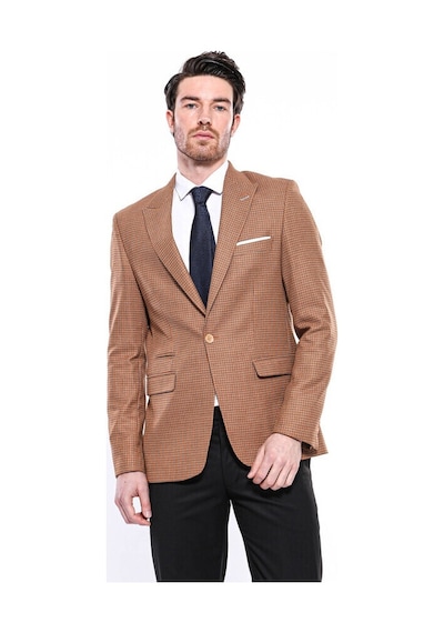 Kendinden Desenli Turuncu Slim Fit Ceket Wessi 001