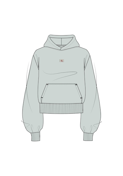 Calvin Klein Ls Woven Label French Terry Po H Kadın Yeşil Sweatshirt-11586 Yeşil