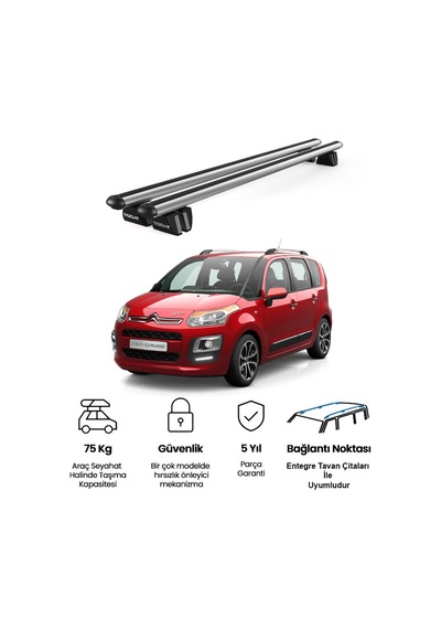 Pençe Citroen C3 Picasso 2007-2017 Uyumlu Gri Ara Atkı Port Bagaj Tavan Barı