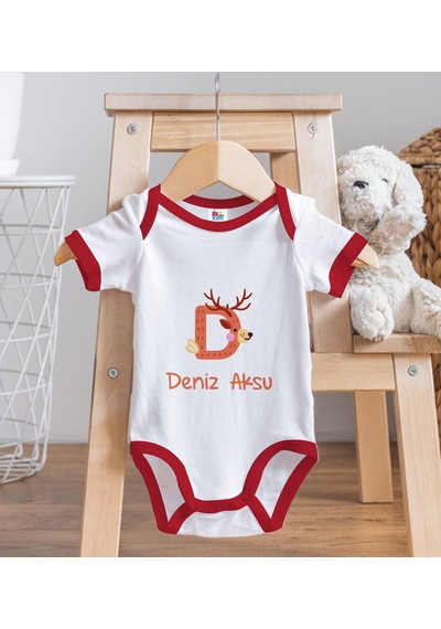 Bk Gift Bk Kids Kişiye Özel Harfli Kırmızı Bebek Body Zıbın-2 0-3 Ay