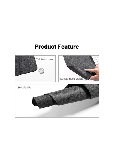Oyun Mouse Pad Büyük Keçe Sümen Klavye Mat Masa Koruyucu 3mm Antrasit Renk 120x50cm