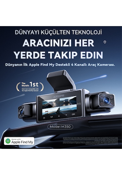 Azdome M350 4 Kameralı Akıllı Araç Kamerası Apple Find My