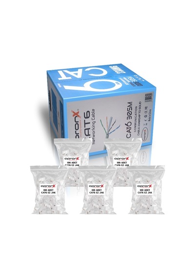 Apronx Cat6 23awg 305 Metre 0,50mm Gri Utp Kablo +500 Adet Ez Jak