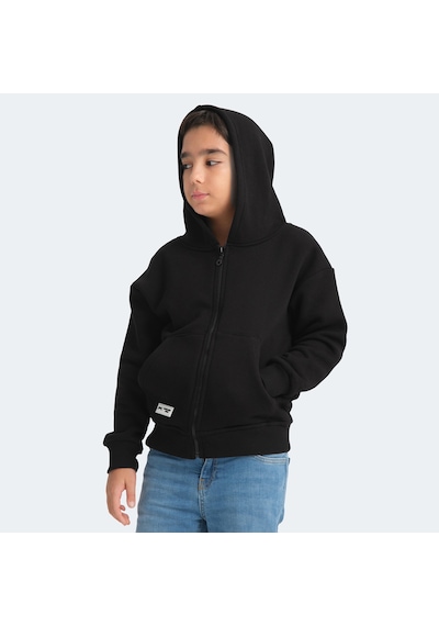 Slazenger LEKAN Çocuk Fermuarlı Kapüşonlu Cepli Siyah Sweatshirt