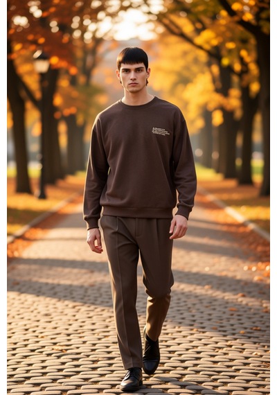 Benerly Erkek Bisiklet Yaka Düşük Kol Uzun Kol Sweatshirt Fonksiyonel Day Kahverengi