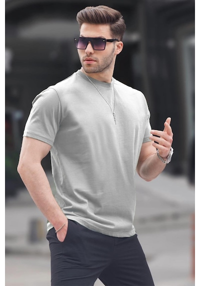 Madmext Boyalı Gri Regular Fit Basic Erkek Tişört 6131 Gri