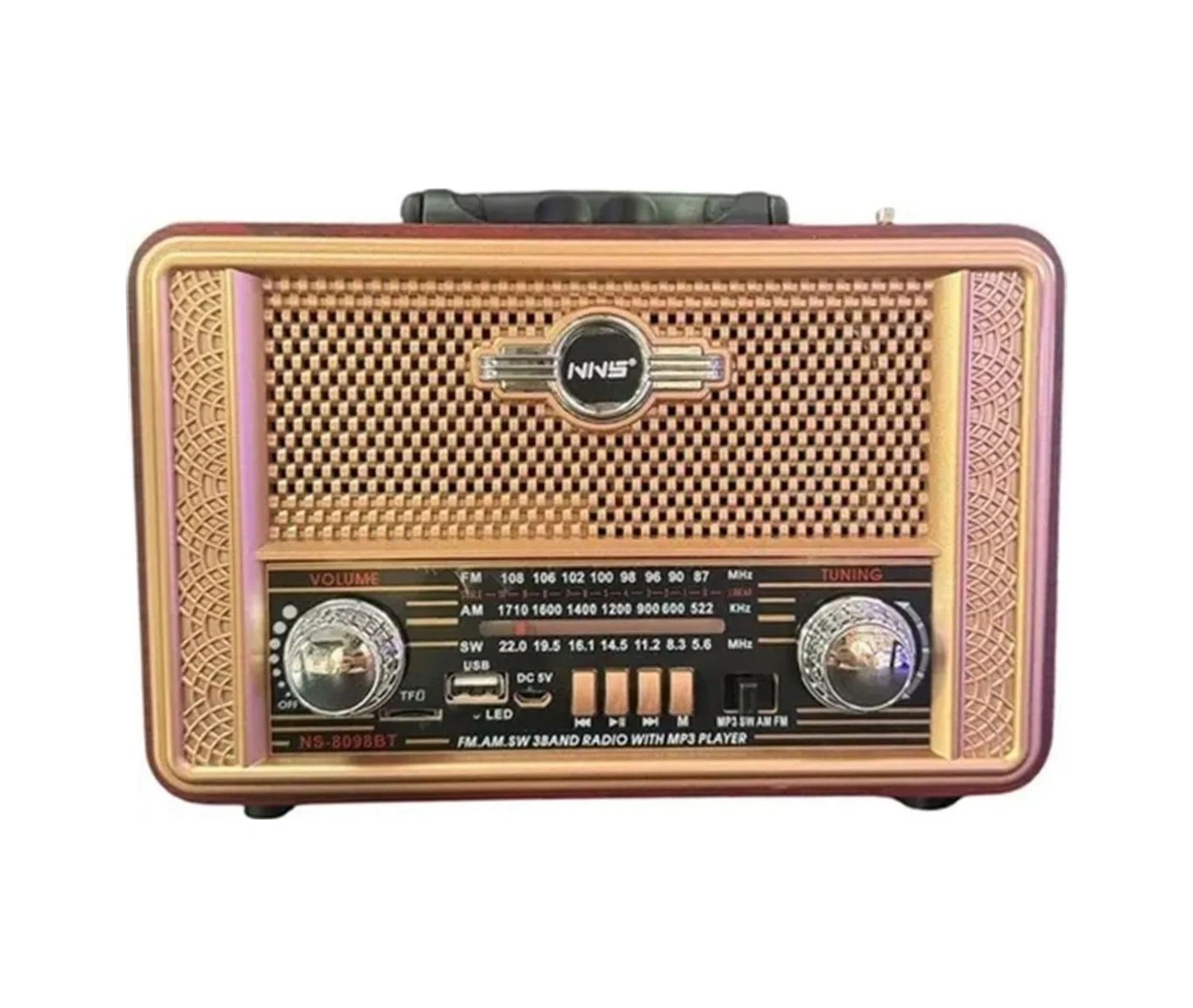 Mcg Retro, Nostaljik, Ahşap Tasarım Bluetooth Hoparlörlü, Şarjlı, Taşınabilir Otantik Tasarımlı Fm/am Destekli Radyo Ns8098
