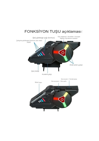 Tek Bağlantı Bluetooth 5.3 Motosiklet Kask Kulaklık Rgb Işık 1.000 Mah Su Geçirmez Ses Asistan