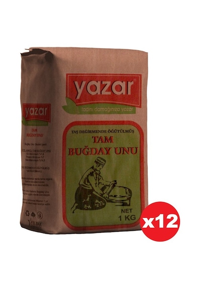 Yazar Taş Değirmende Öğütülmüş Tam Buğday Unu 1 Kg X 12 Paket