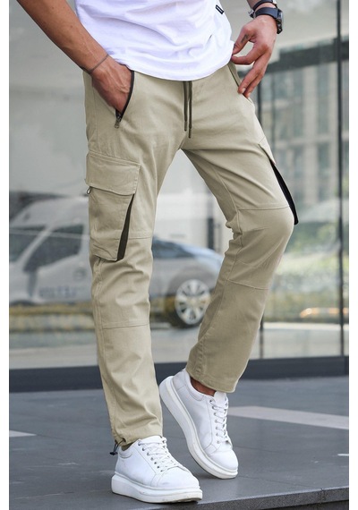 Madmext Ekru Kargo Cep Erkek Jogger Pantolon 5791 Ekru