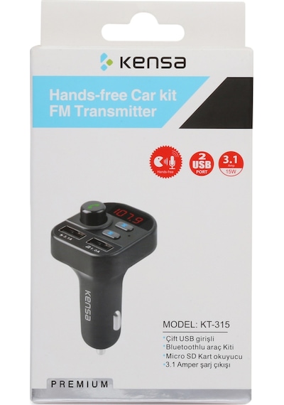 Kensa Kt-315 Bluetooth Araç Kiti Fm Transmitter Çift Usb  Girişli