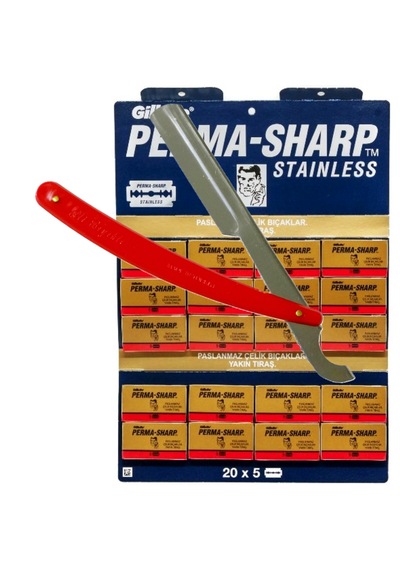 Permasharp Yaprak Jilet 100'lü Paket Ali Bıyıklı Ustura Kırmızı Tıraş Seti