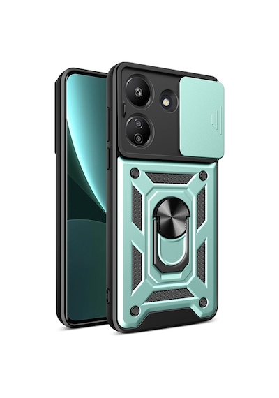Newface Xiaomi Redmi 13c Kılıf Pars Lens Yüzüklü Silikon - Yeşil Yeşil