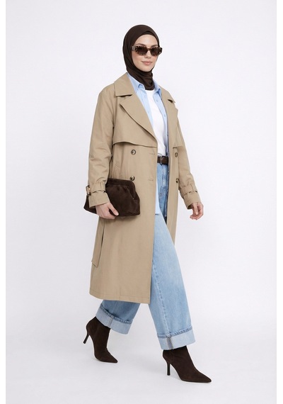 Armine Trend Beli Kemerli Allerli Trençkot Bej 26yt711