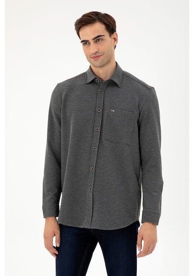 U.S. Polo Assn. Erkek Açık Gri Comfort Fit Cepli Örme Gömlek 50306264-VR001