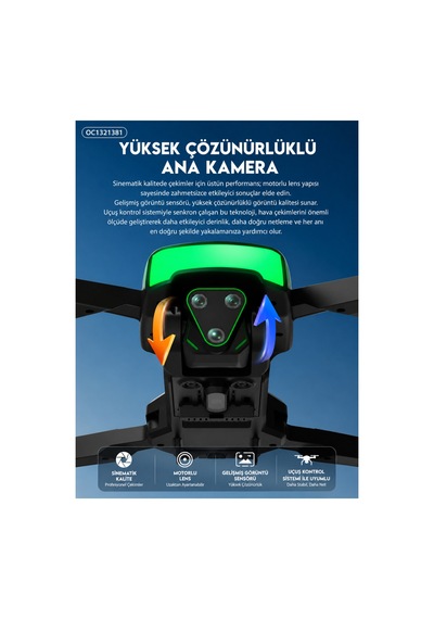Fırçasız Motorlu Katlanabilir Kamera Drone 480p Çift Kamera, Wifi Fpv, 360 Engel Algılama, 2 Batarya Beyaz