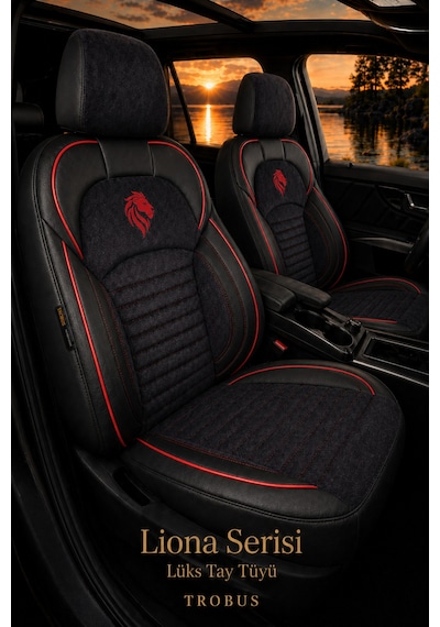 Fiat Albea 2002-2012 Araca Uyumlu Premium Tay Tüyü Koltuk Kılıfı Liona Serisi Siyah Kırmızı 31203714