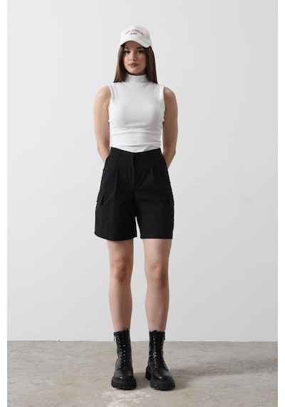 Moderie Butik Cargo Cepli Şort - Siyah Siyah