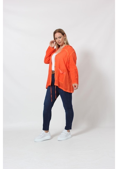 Moda Berray B027 Cebi Pullu Kapüşonlu Gömlek Turuncu 001