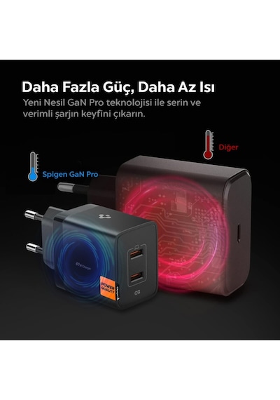 Spigen Essential Wall Charger 47w Usb-c Hızlı Şarj Adaptörü Siyah - Ach09457