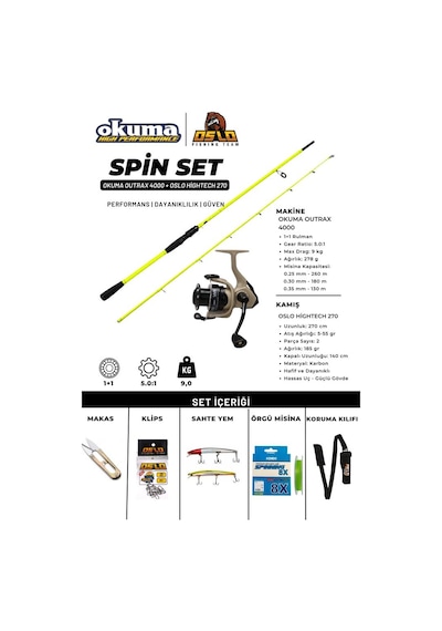 Oslo Hightech 270cm 5-55gr Okuma Outrax 4000 Spin Olta Seti