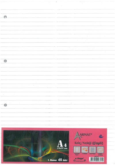 Armat Kolej Yedeği 70 Gr Çizgili A4 Kağıdı 40 Yap. 1 Pk