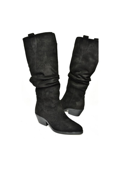 Fox Shoes T404401002 Siyah Süet Büzgülü Kadın Çizme Siyah-Süet