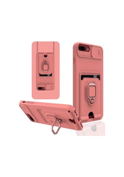 Apple iPhone Uyumlu   7 Plus Kılıf Zuma Kartvizitli Yüzüklü Silikon - Pembe
