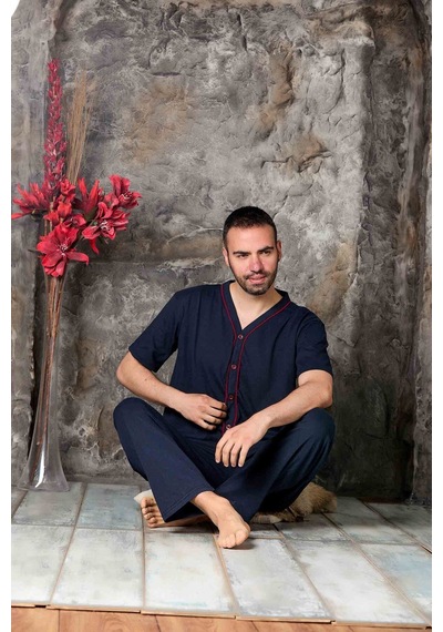 Sude Homewear Erkek Kısa Kol Önden Düğmeli Pijama Takımı Lacivert