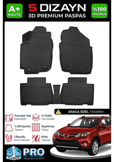 S-dizayn Toyota Rav4 3d Pro Havuzlu Paspas 2013-2018 A+ Kalite