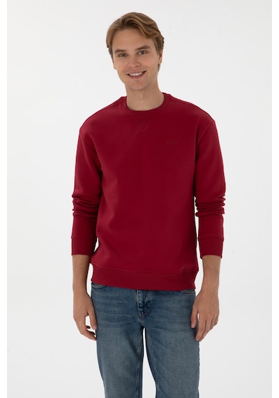 U.S. Polo Assn. Erkek Comfort Fit Bisiklet Yaka Şardonlu Koyu Frambuaz Basic Sweatshirt 50313757-VR104