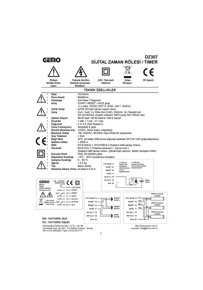 Gemo Dz307-230Vac Dijital Zaman Rölesi Timer