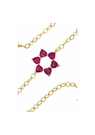 Aşkın Fısıltısı Mekik Zincirli Kalp Bileklik Ruby Taşlı 925 Ayar Gümüş Gold
