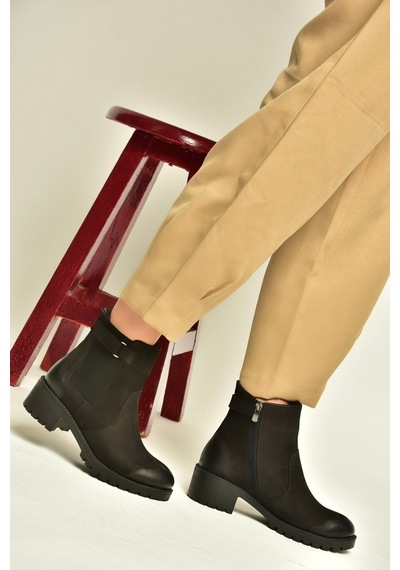 Fox Shoes N555053801 Siyah Hakiki Deri Nubuk Kadın Bot