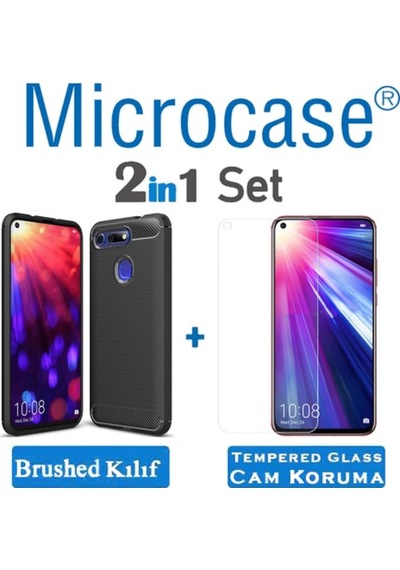 Huawei Honor View 20 Brushed Silikon Kilif + Cam (Seçiniz) 318242024 - Seçenek / Cam Koruma-Tempered Glass Istemiyorum