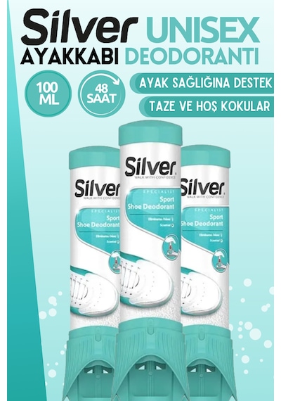 Silver Ayakkabı Deodorantı Koku  Önleyici Sprey 100 Ml 3 Adet