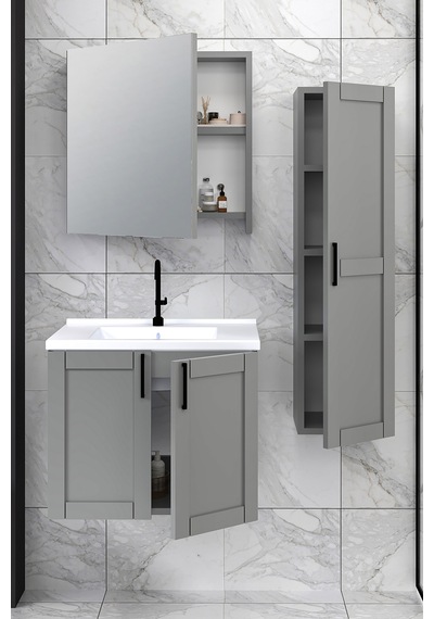 %100 Mdf 65 Cm Riva Banyo Dolabı + 30 Cm Riva Boy Dolabı Beyaz