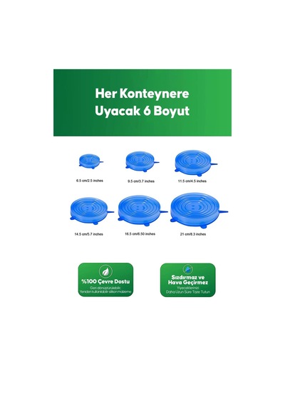 Silikon Strech Kapak 6'lı Tazeliği Koruyan Saklama Kabı Silikon Çok Renkli Diğer