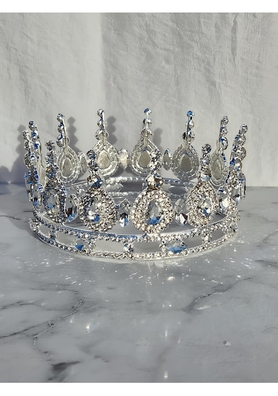 Pasta Tacı Doğum Günü Tacı Kraliçe Tacı Pastatacı Kına Düğün Tacı Üç Damla Gümüş Kaplama 13cm Silver