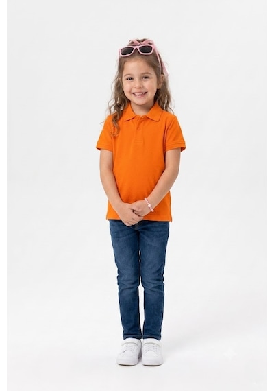Nacar Store Unisex Çocuk Polo Yaka Kısa Kollu Lakost Tişört Okula Dönüş Turuncu