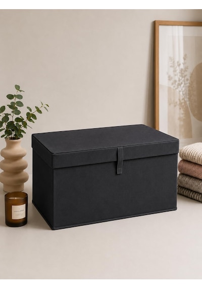 Çok Amaçlı Saklama Kutusu Düzenleyici Kapaklı Sandık Tipi Kutu Hurç Organizer 3 Lü Set Antrasit, Maxi 50x40x30 Diğer